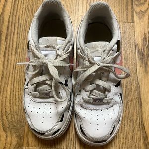 hand painted cowprint with pink swoosh nike air force 1s